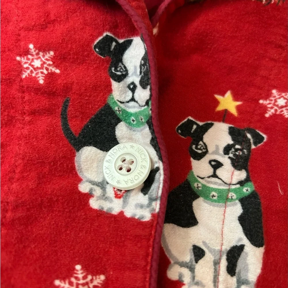 NICK & NORA VINTAGE Reindeer Dog Red Pajama‎ Top Cotton Flannel L